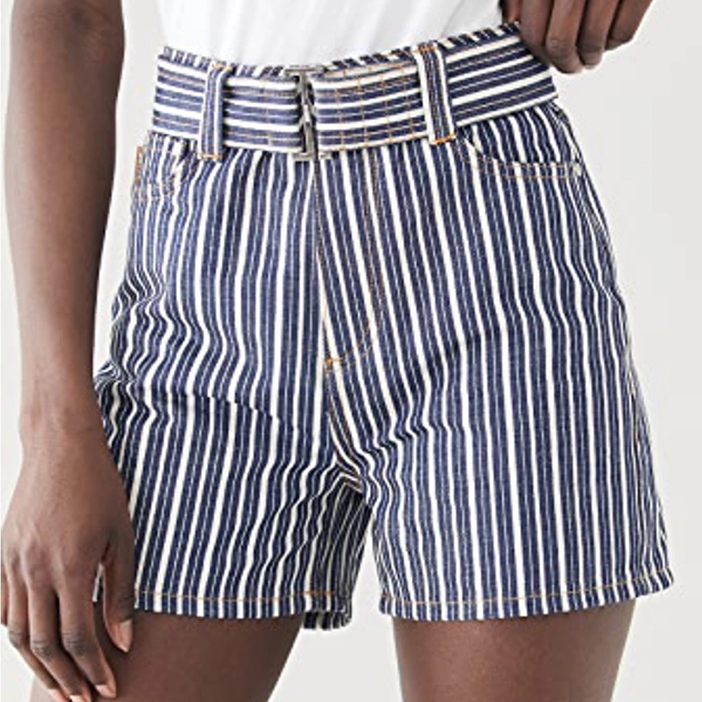 GANNI BELTED STRIPED DENIM SHORTS IN BLUE Size 25 Like new